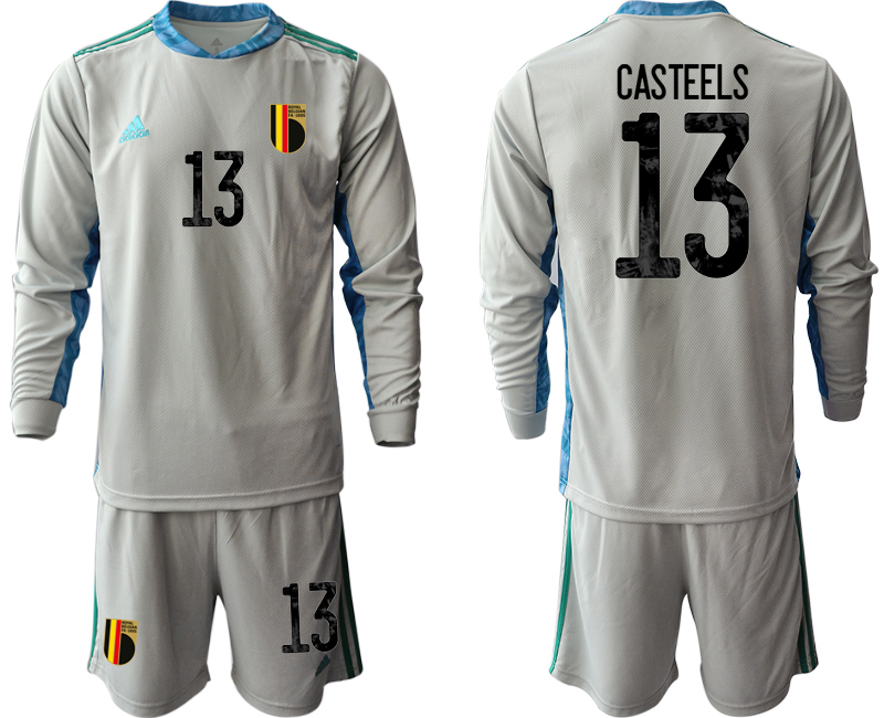 Men 2021 European Cup Belgium grey Long sleeve goalkeeper #13 Soccer Jersey